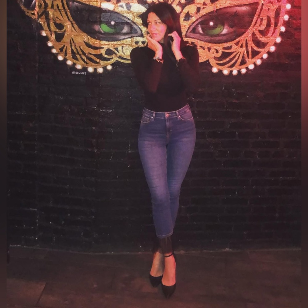 Topshop high waisted stretch jeans with tulle hem